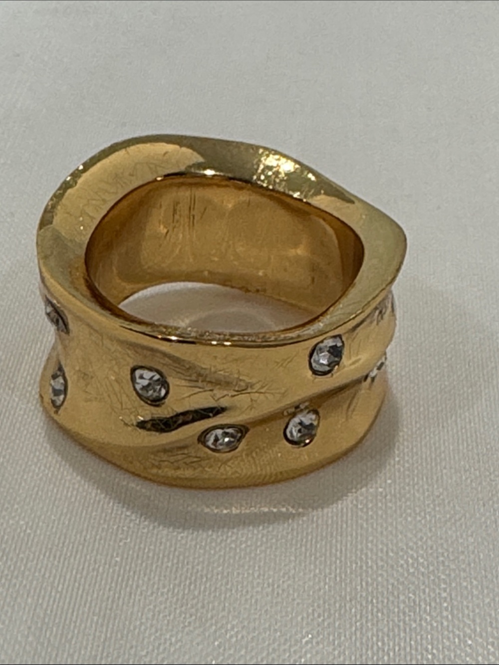 Gold-Tone Crystal Accent Wide Band Ring